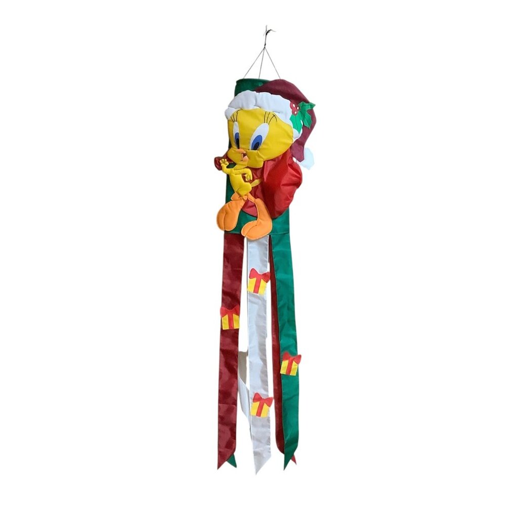 Vtg 1997 Looney Tunes Tweety Bird Christmas Hanging Windsock 60" Nylon Decor